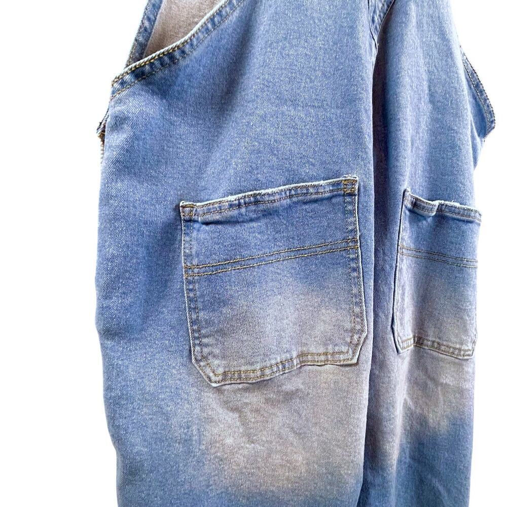 Denim Blue Cotton Overall Cuff Shortalls Size 13 Bib Romper Boho Cottage Casual - Picture 5 of 8